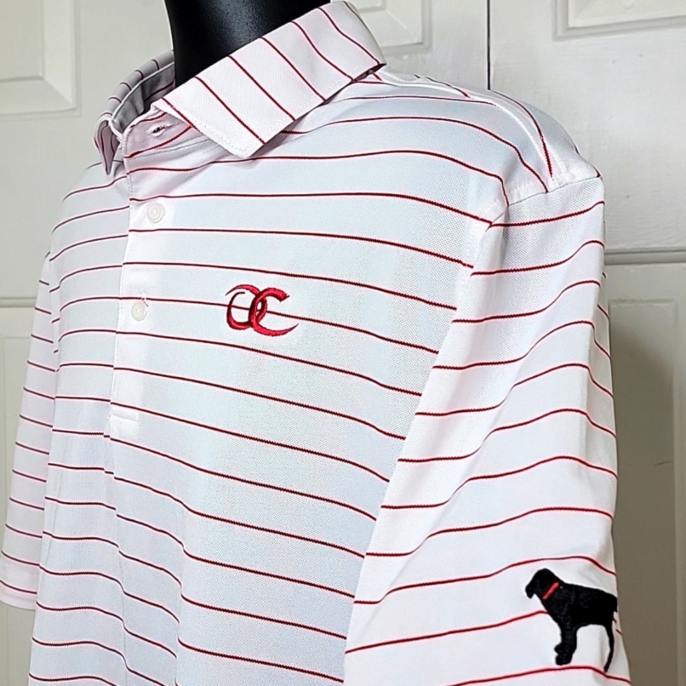 Fennec Golf Polo Shirt Size Large White with Red Stripe Logo Embossed OC - Picture 3 of 8